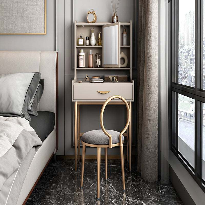 Luxurious Vanity Set 1/2 Storage Drawers with Mirror & Padded Stool Makeup Vanity & Stools 20"L x 16"W x 53"H Brown Clearhalo 'Bedroom Furniture' 'furn' 'furn_makeup_vanities' 'Furniture' 'Makeup Vanities' 'makeup_vanities' 5717720
