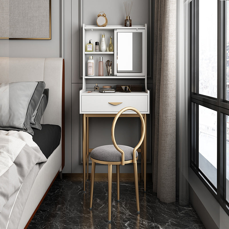 Luxurious Vanity Set 1/2 Storage Drawers with Mirror & Padded Stool Makeup Vanity & Stools 20"L x 16"W x 53"H White Clearhalo 'Bedroom Furniture' 'furn' 'furn_makeup_vanities' 'Furniture' 'Makeup Vanities' 'makeup_vanities' 5717723