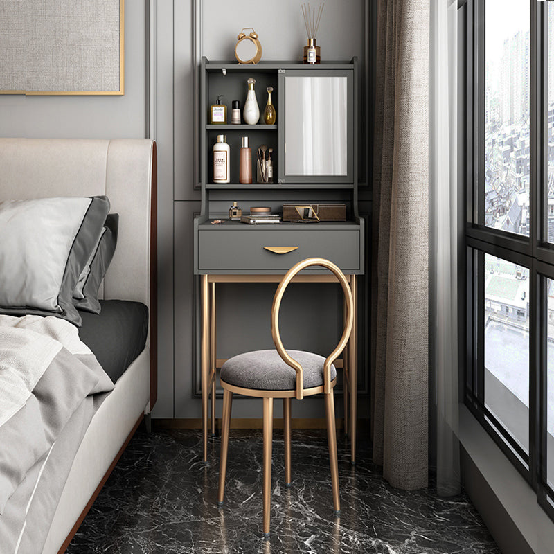 Luxurious Vanity Set 1/2 Storage Drawers with Mirror & Padded Stool Makeup Vanity & Stools 20"L x 16"W x 53"H Grey Clearhalo 'Bedroom Furniture' 'furn' 'furn_makeup_vanities' 'Furniture' 'Makeup Vanities' 'makeup_vanities' 5717725