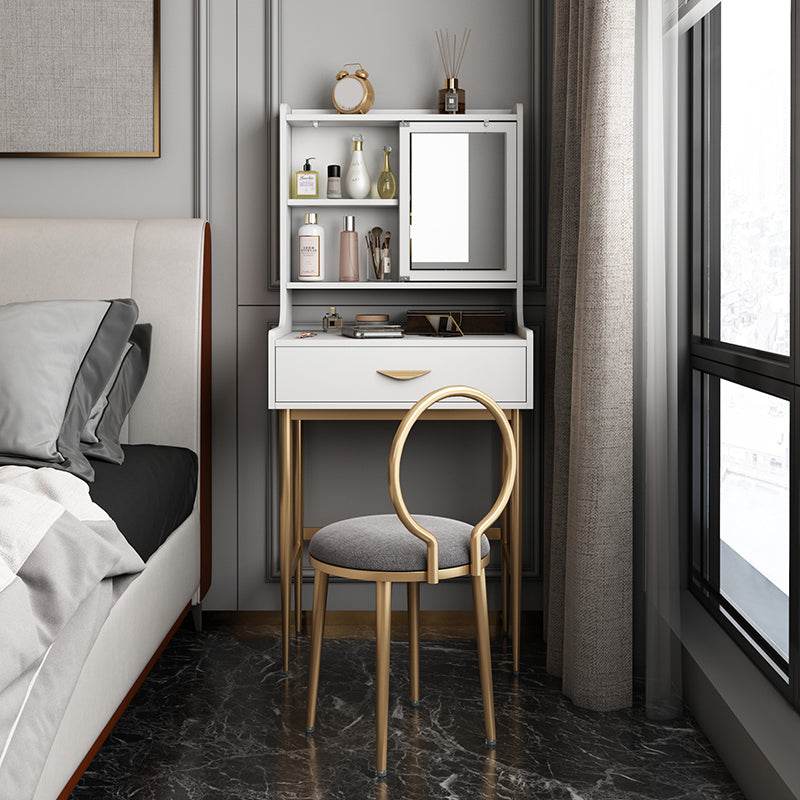 Luxurious Vanity Set 1/2 Storage Drawers with Mirror & Padded Stool Makeup Vanity & Stools 24"L x 16"W x 53"H White Clearhalo 'Bedroom Furniture' 'furn' 'furn_makeup_vanities' 'Furniture' 'Makeup Vanities' 'makeup_vanities' 5717727