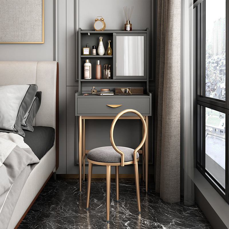 Luxurious Vanity Set 1/2 Storage Drawers with Mirror & Padded Stool Makeup Vanity & Stools 24"L x 16"W x 53"H Grey Clearhalo 'Bedroom Furniture' 'furn' 'furn_makeup_vanities' 'Furniture' 'Makeup Vanities' 'makeup_vanities' 5717729