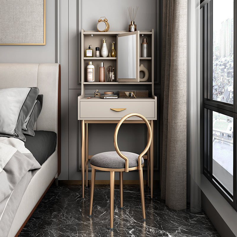 Luxurious Vanity Set 1/2 Storage Drawers with Mirror & Padded Stool Makeup Vanity & Stools 24"L x 16"W x 53"H Brown Clearhalo 'Bedroom Furniture' 'furn' 'furn_makeup_vanities' 'Furniture' 'Makeup Vanities' 'makeup_vanities' 5717730