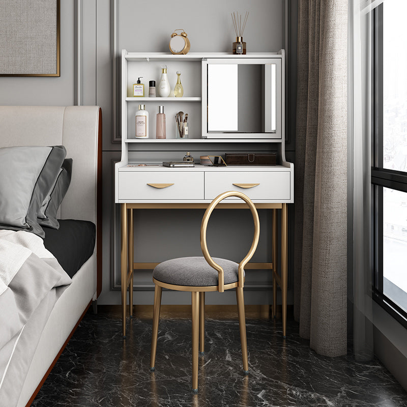 Luxurious Vanity Set 1/2 Storage Drawers with Mirror & Padded Stool Makeup Vanity & Stools 31"L x 16"W x 53"H White Clearhalo 'Bedroom Furniture' 'furn' 'furn_makeup_vanities' 'Furniture' 'Makeup Vanities' 'makeup_vanities' 5717733