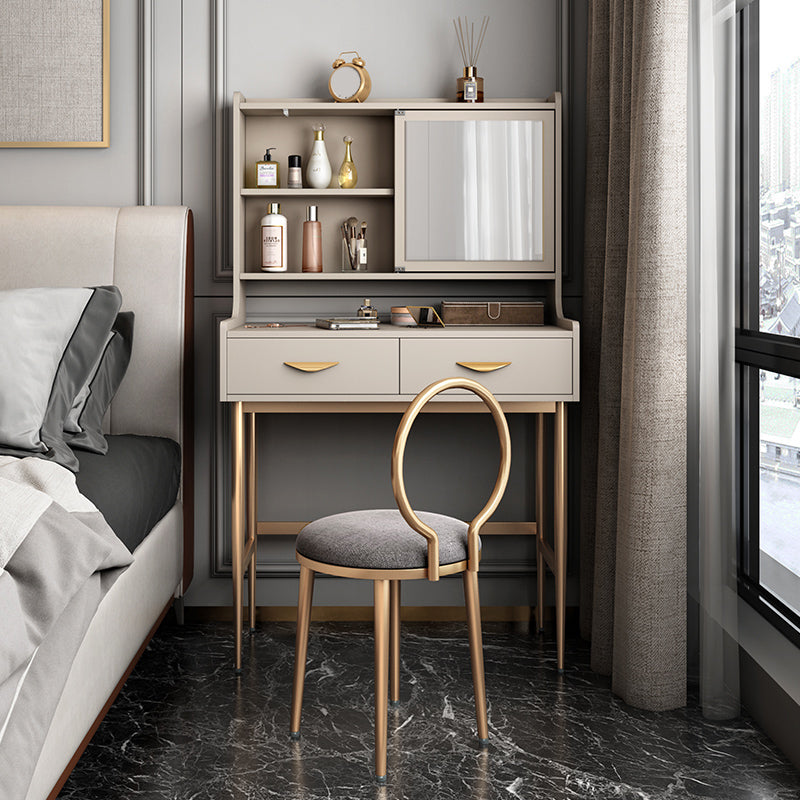 Luxurious Vanity Set 1/2 Storage Drawers with Mirror & Padded Stool Makeup Vanity & Stools 31"L x 16"W x 53"H Brown Clearhalo 'Bedroom Furniture' 'furn' 'furn_makeup_vanities' 'Furniture' 'Makeup Vanities' 'makeup_vanities' 5717734