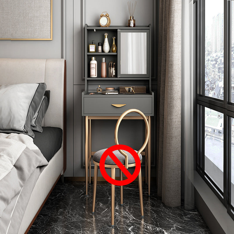 Luxurious Vanity Set 1/2 Storage Drawers with Mirror & Padded Stool Makeup Vanity 20"L x 16"W x 53"H Grey Clearhalo 'Bedroom Furniture' 'furn' 'furn_makeup_vanities' 'Furniture' 'Makeup Vanities' 'makeup_vanities' 5717735