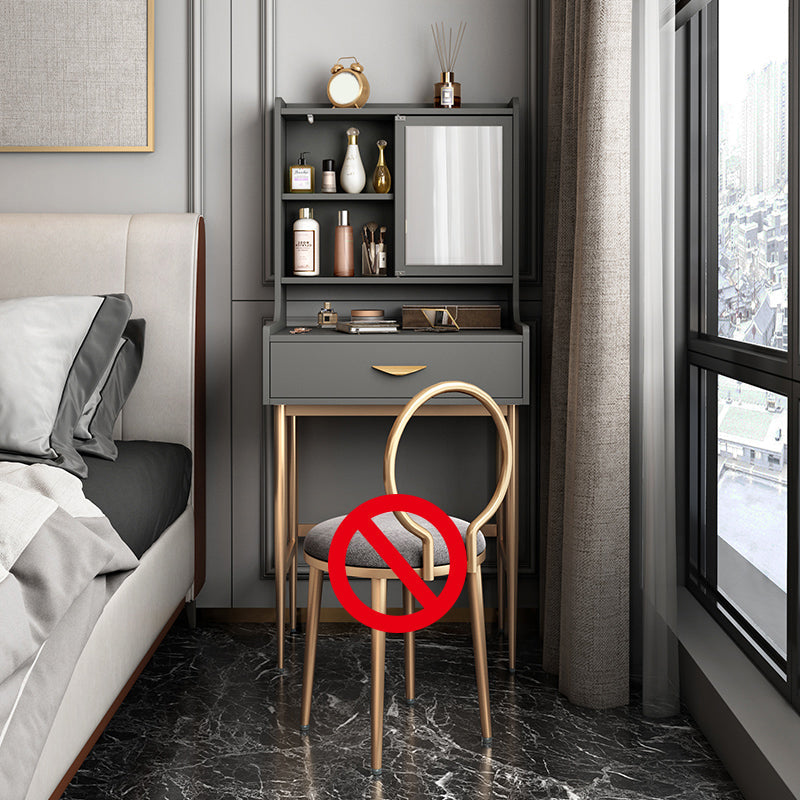 Luxurious Vanity Set 1/2 Storage Drawers with Mirror & Padded Stool Makeup Vanity 24"L x 16"W x 53"H Grey Clearhalo 'Bedroom Furniture' 'furn' 'furn_makeup_vanities' 'Furniture' 'Makeup Vanities' 'makeup_vanities' 5717738