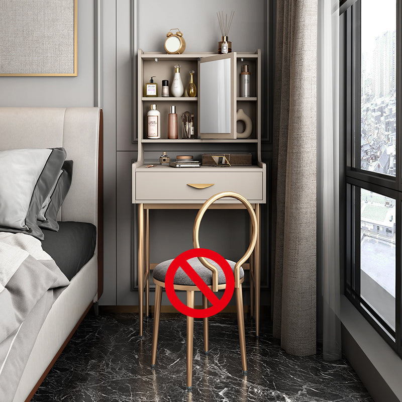 Luxurious Vanity Set 1/2 Storage Drawers with Mirror & Padded Stool Makeup Vanity 24"L x 16"W x 53"H Brown Clearhalo 'Bedroom Furniture' 'furn' 'furn_makeup_vanities' 'Furniture' 'Makeup Vanities' 'makeup_vanities' 5717739