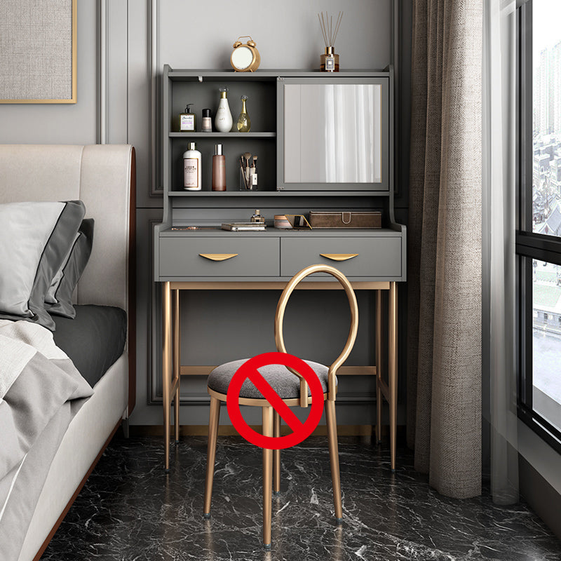 Luxurious Vanity Set 1/2 Storage Drawers with Mirror & Padded Stool Makeup Vanity 31"L x 16"W x 53"H Grey Clearhalo 'Bedroom Furniture' 'furn' 'furn_makeup_vanities' 'Furniture' 'Makeup Vanities' 'makeup_vanities' 5717741