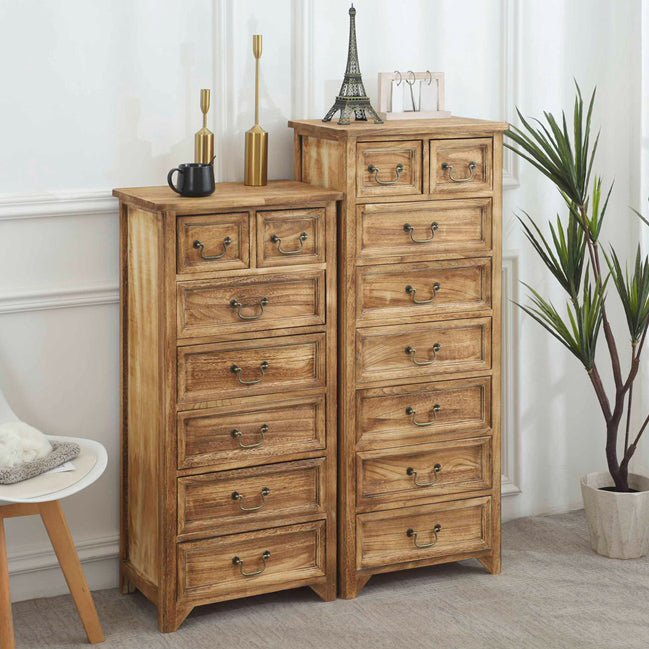 Coffre de rangement vertical en bois massif vintage de 14 po de largeur avec tiroirs