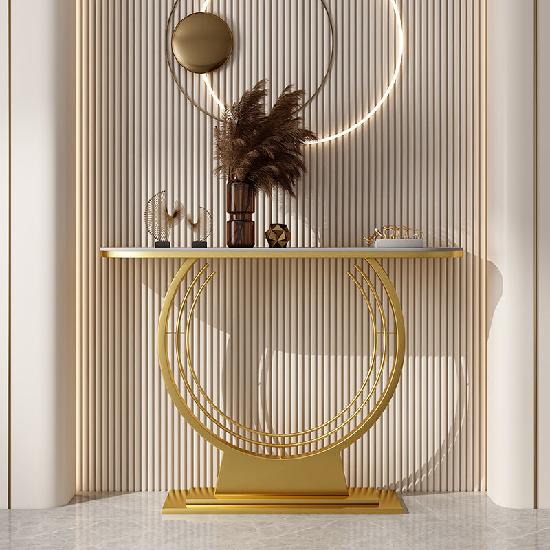 Tavolo da graffio di console in pietra larga 11,8 "con cornice di ferro d'oro