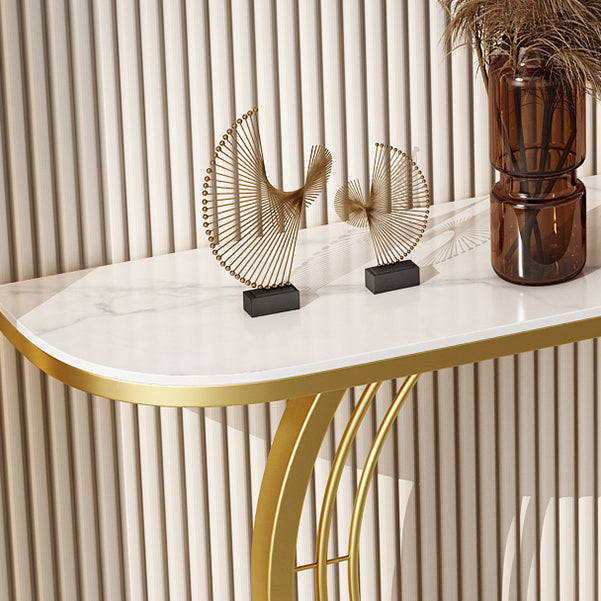 Tavolo da graffio di console in pietra larga 11,8 "con cornice di ferro d'oro