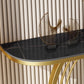 Tavolo da graffio di console in pietra larga 11,8 "con cornice di ferro d'oro