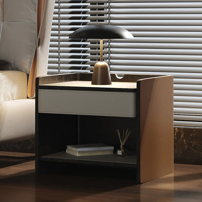 1-Drawer Nightstand 16.5" W Leather Open Storage Night Table for Bedroom Gray Coffee Clearhalo 'Bedroom Furniture' 'furn' 'furn_night_stand' 'Furniture' 'night_stand' 'Nightstands' 5718029