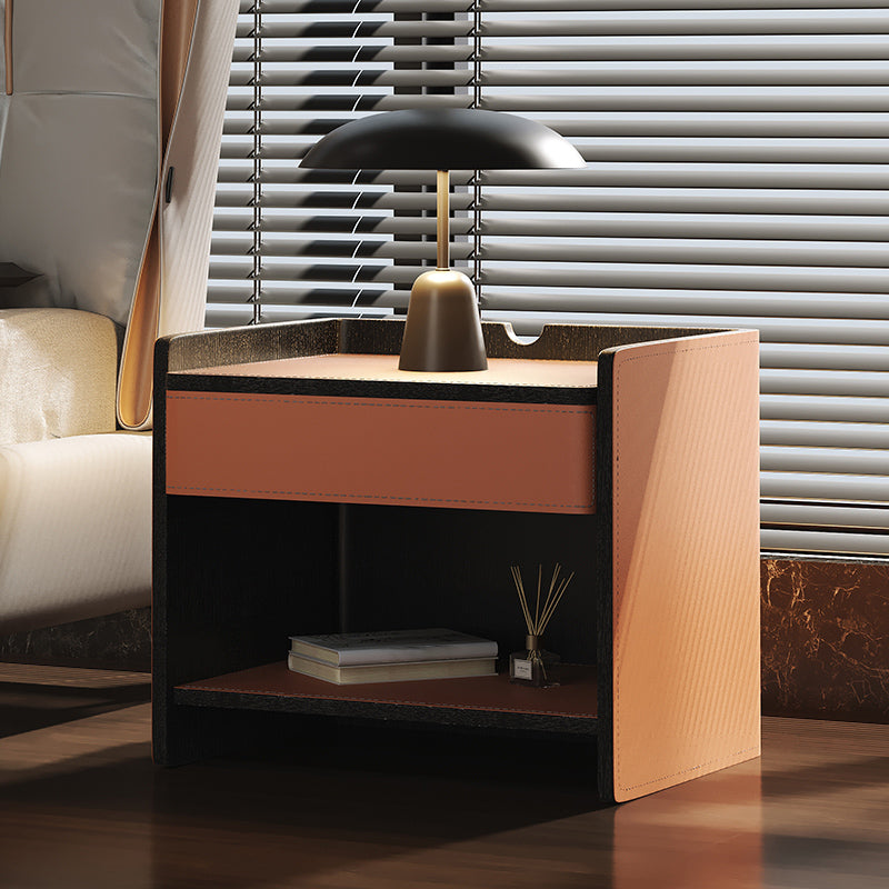 1-Drawer Nightstand 16.5" W Leather Open Storage Night Table for Bedroom Orange Clearhalo 'Bedroom Furniture' 'furn' 'furn_night_stand' 'Furniture' 'night_stand' 'Nightstands' 5718031