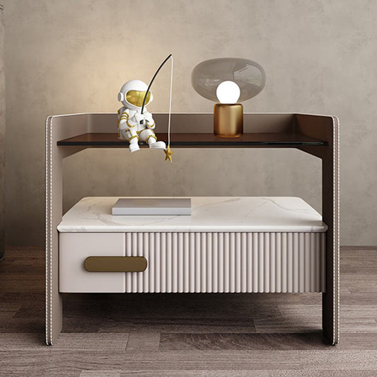 1-Drawer Nightstand 14.6 "Wガラストップオープンストレージナイトテーブルベッドルーム用