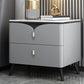 18 Inch H Night Table Modern Solid Wood 2-Drawer Stone Top Faux Leather Nightstand Light Gray Clearhalo 'Bedroom Furniture' 'furn' 'furn_night_stand' 'Furniture' 'night_stand' 'Nightstands' 5718248
