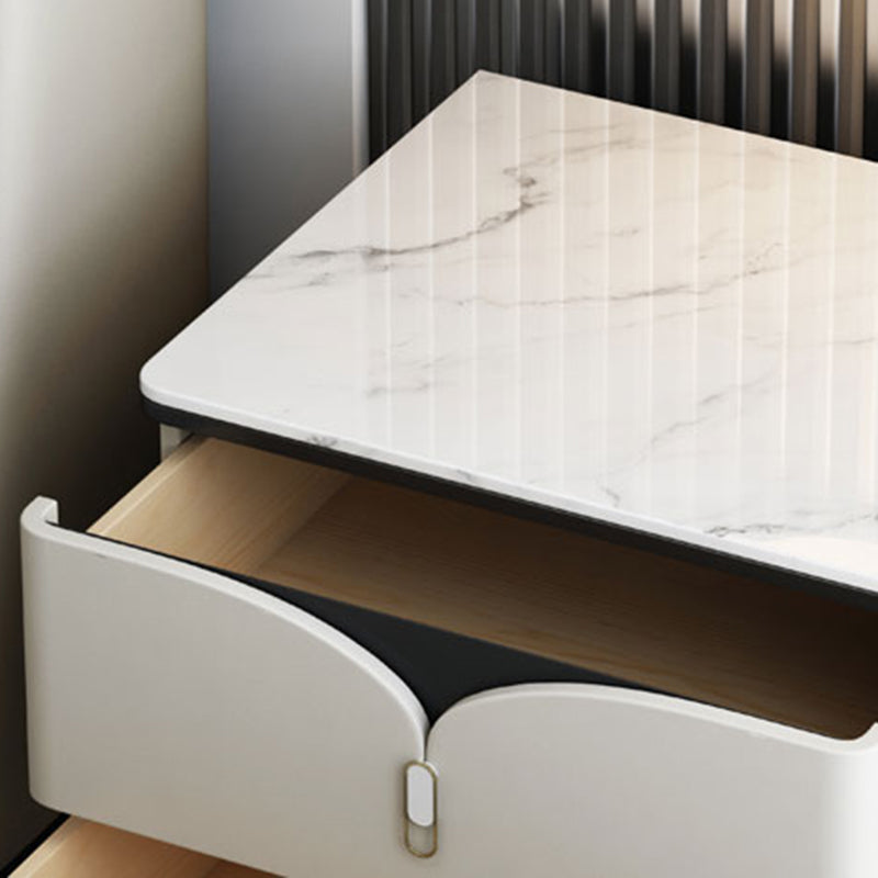 18 Inch H Night Table Modern Solid Wood 2-Drawer Stone Top Faux Leather Nightstand Clearhalo 'Bedroom Furniture' 'furn' 'furn_night_stand' 'Furniture' 'night_stand' 'Nightstands' 5718251