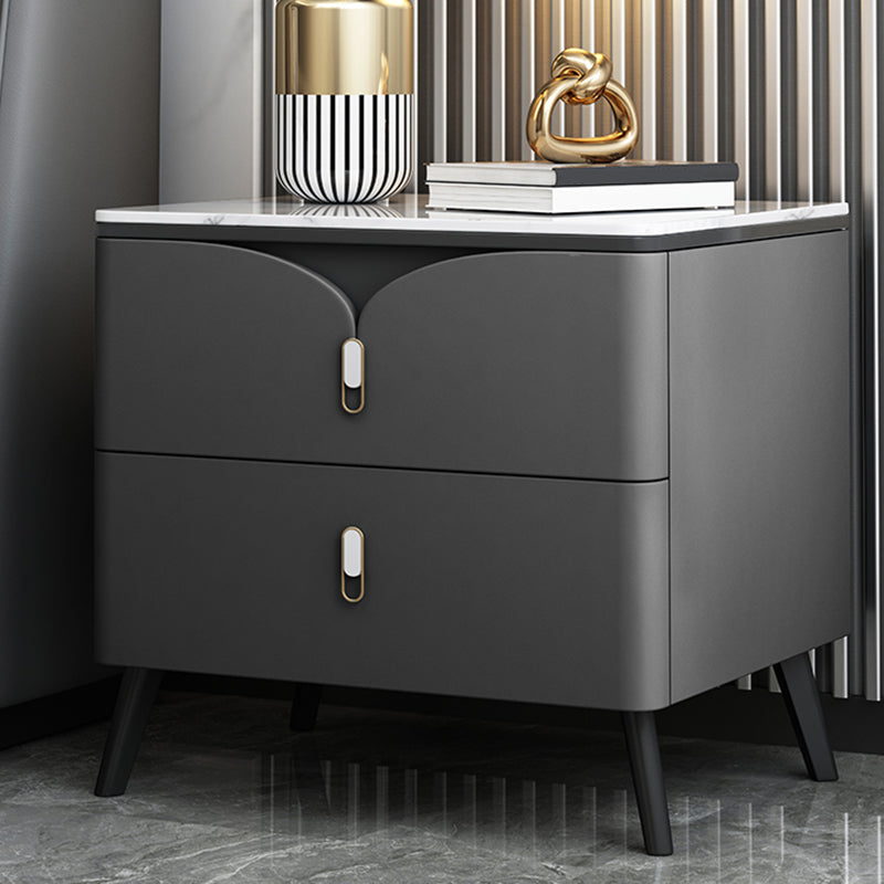 18 Inch H Night Table Modern Solid Wood 2-Drawer Stone Top Faux Leather Nightstand Dark Gray Clearhalo 'Bedroom Furniture' 'furn' 'furn_night_stand' 'Furniture' 'night_stand' 'Nightstands' 5718252