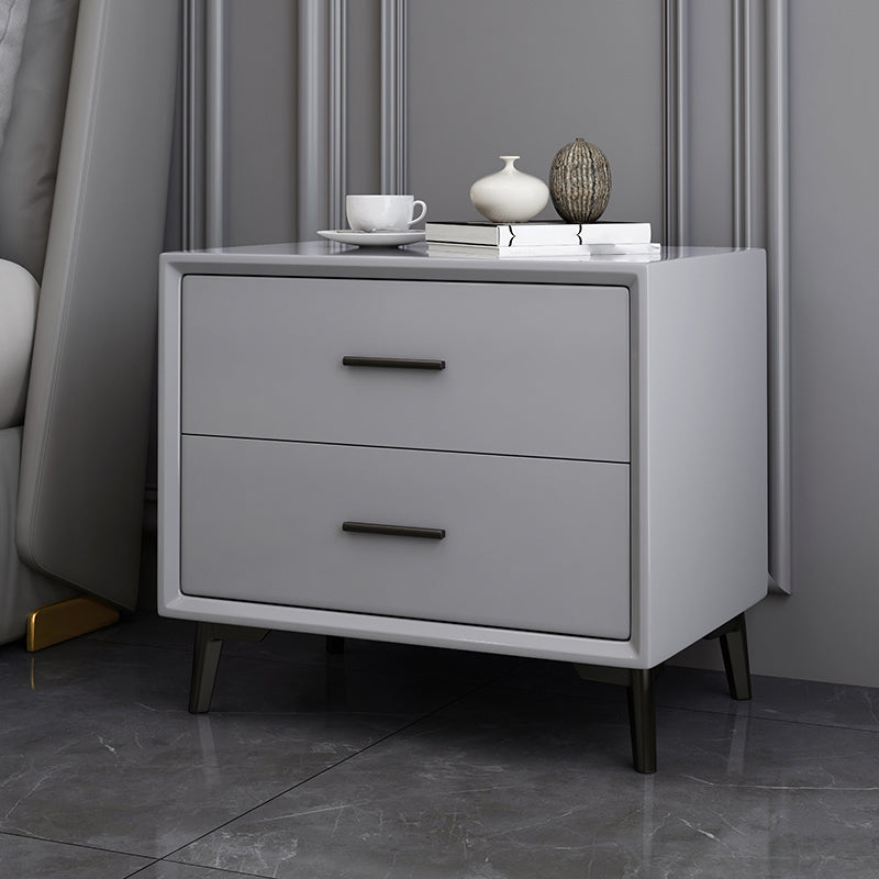 Modern Imitation Wood Nightstand 2-Drawer Storage 18 Inch H Night Table with Legs Light Gray Clearhalo 'Bedroom Furniture' 'furn' 'furn_night_stand' 'Furniture' 'night_stand' 'Nightstands' 5718400