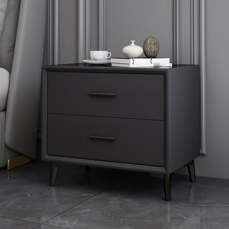 Modern Imitation Wood Nightstand 2-Drawer Storage 18 Inch H Night Table with Legs Black Clearhalo 'Bedroom Furniture' 'furn' 'furn_night_stand' 'Furniture' 'night_stand' 'Nightstands' 5718405