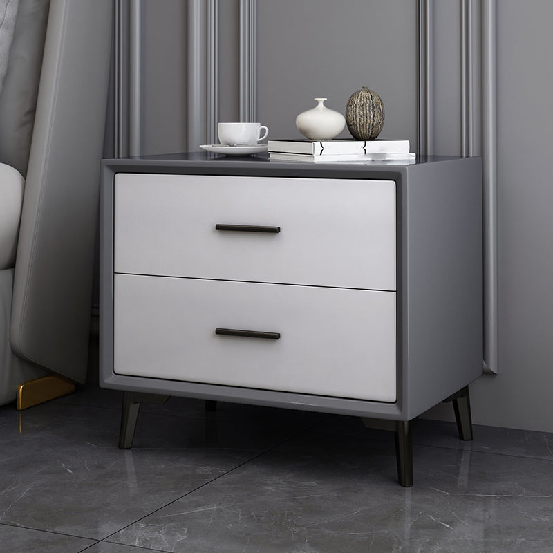 Modern Imitation Wood Nightstand 2-Drawer Storage 18 Inch H Night Table with Legs Dark Gray-White Clearhalo 'Bedroom Furniture' 'furn' 'furn_night_stand' 'Furniture' 'night_stand' 'Nightstands' 5718409