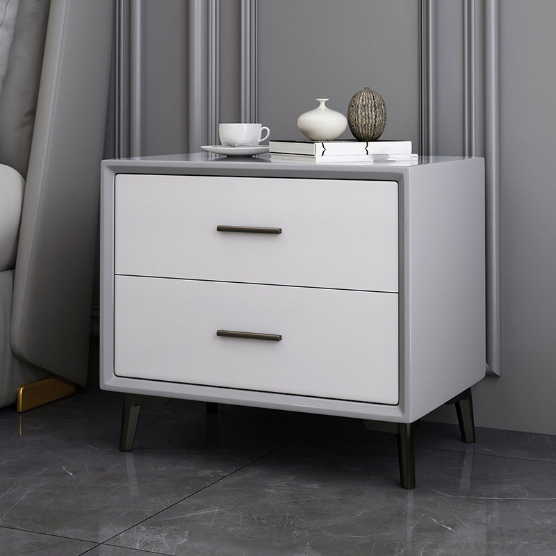 Modern Imitation Wood Nightstand 2-Drawer Storage 18 Inch H Night Table with Legs Light Gray-White Clearhalo 'Bedroom Furniture' 'furn' 'furn_night_stand' 'Furniture' 'night_stand' 'Nightstands' 5718410