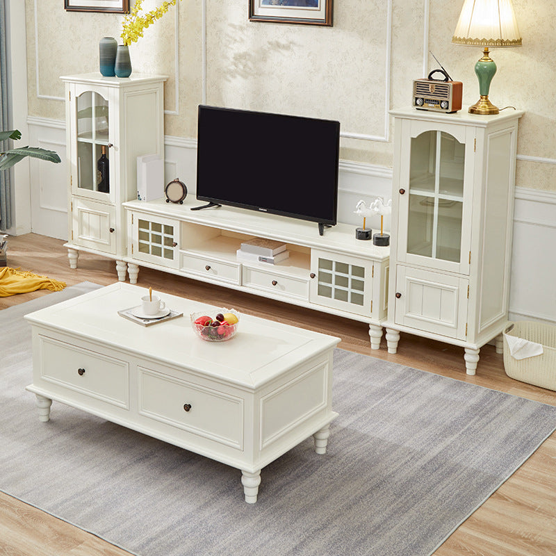 Console multimediale tradizionale Porta TV Console porta TV in legno massello con cassetti