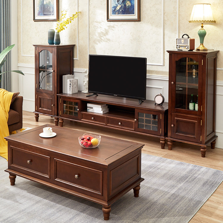 Console multimediale tradizionale Porta TV Console porta TV in legno massello con cassetti