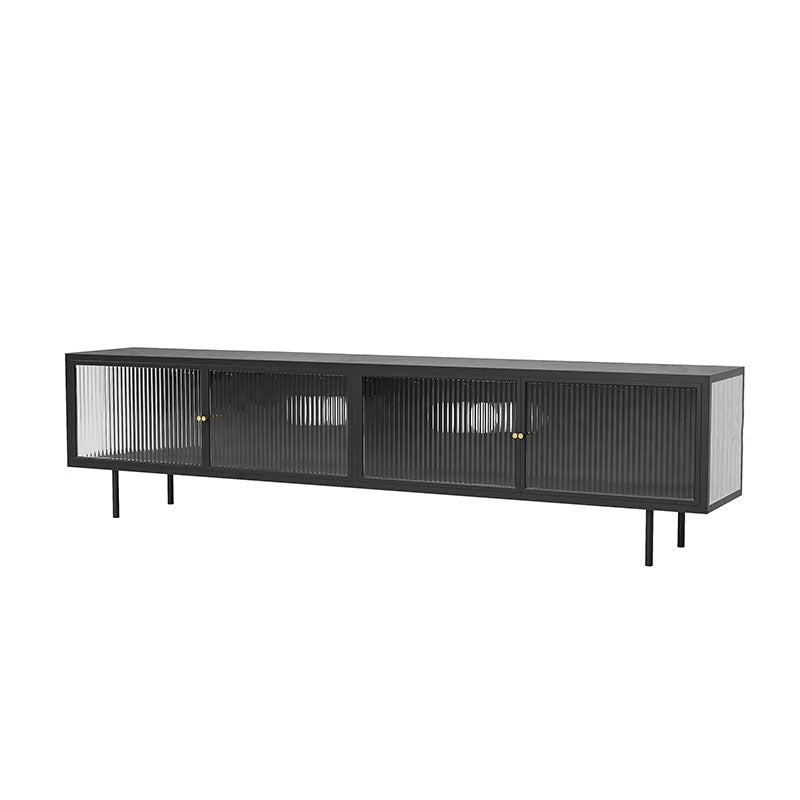 Industrial Glass and Metal TV Media Stand 4 Doors TV Stand Console Black Clearhalo 'furn' 'furn_tv_stands_entertainment_centers' 'Furniture' 'Living Room Furniture' 'TV Stands & Entertainment Centers' 'TV Stands & Media Storage Furniture' 'tv_stands_entertainment_centers' 5719000