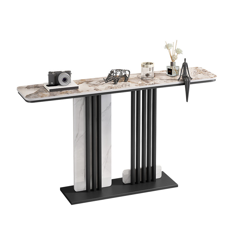 Contemporary Slate Sofa Table Scratch Resistant Stain Resistant Console Table White Grey Clearhalo 'Console Tables' 'console_tables' 'Entry & Mudroom Furniture' 'furn' 'furn_console_tables' 'Furniture' 5719092