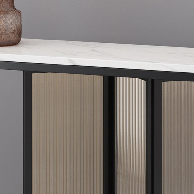 Console top in pietra in stile glam con base di piedistallo di ferro e vetro