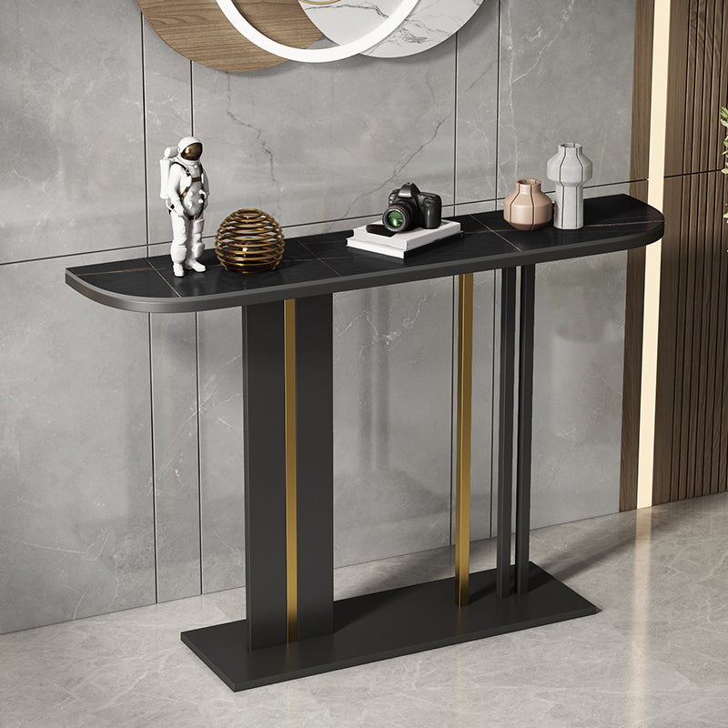 31.49" High Stone Console Table Iron Frame Scratch Resistan Accent Table Black Clearhalo 'Console Tables' 'console_tables' 'Entry & Mudroom Furniture' 'furn' 'furn_console_tables' 'Furniture' 5719180