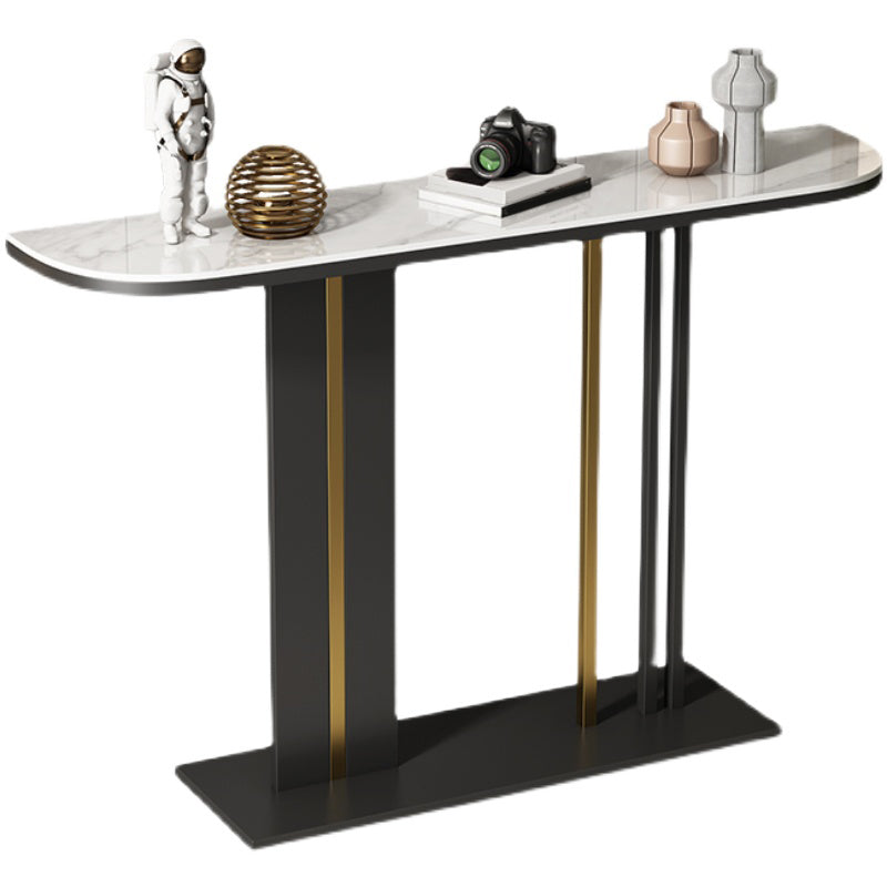 31.49" High Stone Console Table Iron Frame Scratch Resistan Accent Table White Clearhalo 'Console Tables' 'console_tables' 'Entry & Mudroom Furniture' 'furn' 'furn_console_tables' 'Furniture' 5719182