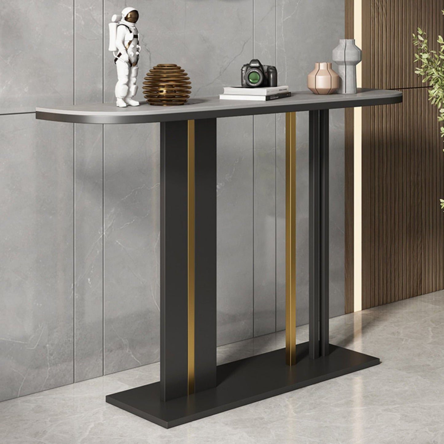 31.49" High Stone Console Table Iron Frame Scratch Resistan Accent Table Clearhalo 'Console Tables' 'console_tables' 'Entry & Mudroom Furniture' 'furn' 'furn_console_tables' 'Furniture' 5719188