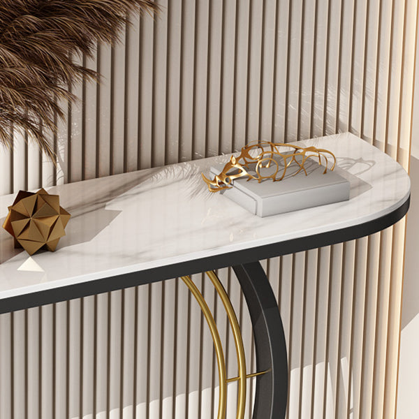 11.8" Wide Stone Console Table Scratch Resistan Console Table Ironcraft Frame Accent Table Clearhalo 'Console Tables' 'console_tables' 'Entry & Mudroom Furniture' 'furn' 'furn_console_tables' 'Furniture' 5719232