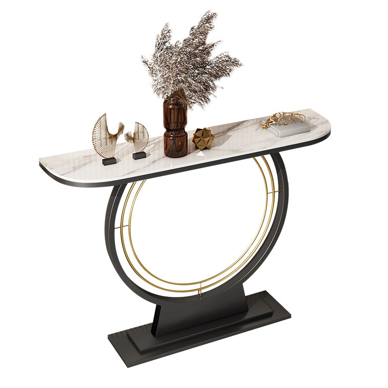 11.8" Wide Stone Console Table Scratch Resistan Console Table Ironcraft Frame Accent Table White Clearhalo 'Console Tables' 'console_tables' 'Entry & Mudroom Furniture' 'furn' 'furn_console_tables' 'Furniture' 5719235