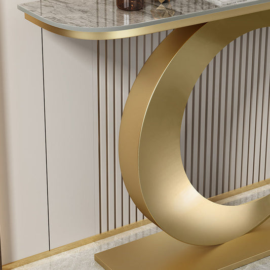 Tavola della console resistente alla macchia con base di piedistallo di ferro e top in pietra