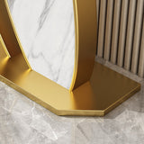 Stone Half Moon Accent Table with Iron Pedestal Base for Hall