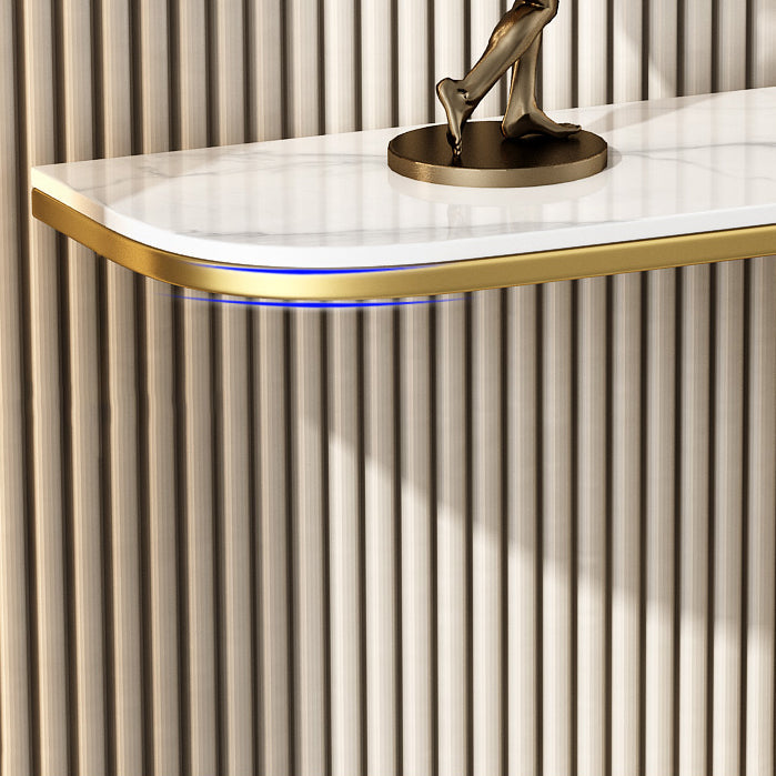 Stone Half Moon Accent Table with Iron Pedestal Base for Hall