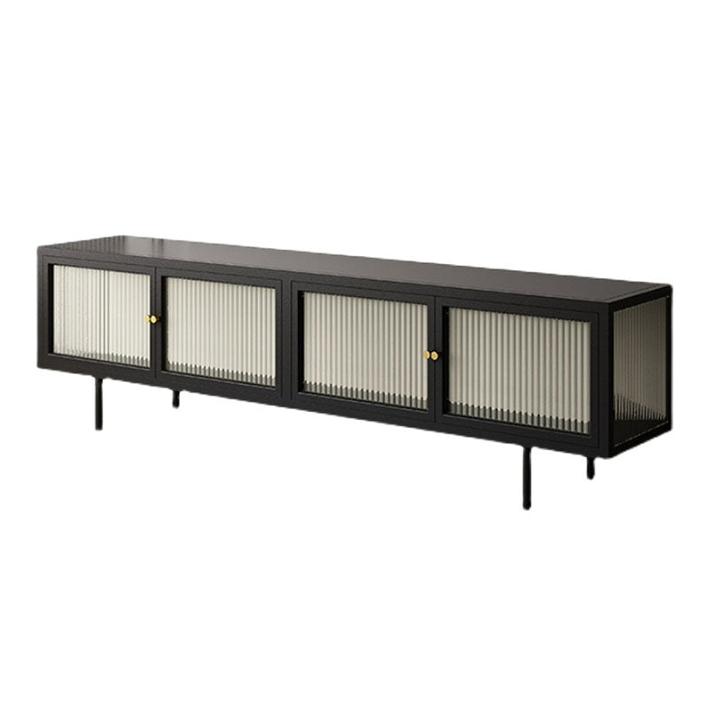 19.7" H Industrial 4-Door TV Stand Iron & Glass TV Stand Console Black Clearhalo 'furn' 'furn_tv_stands_entertainment_centers' 'Furniture' 'Living Room Furniture' 'TV Stands & Entertainment Centers' 'TV Stands & Media Storage Furniture' 'tv_stands_entertainment_centers' 5719301