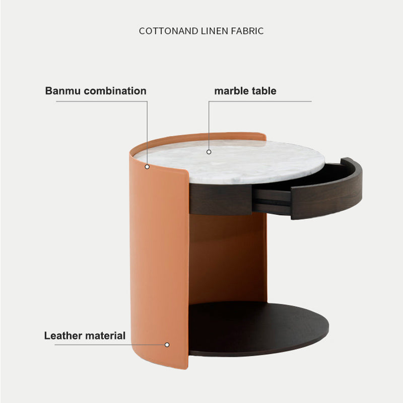 Table de nuit en marbre rond à table moderne, 19,3 "W x 20,5" H