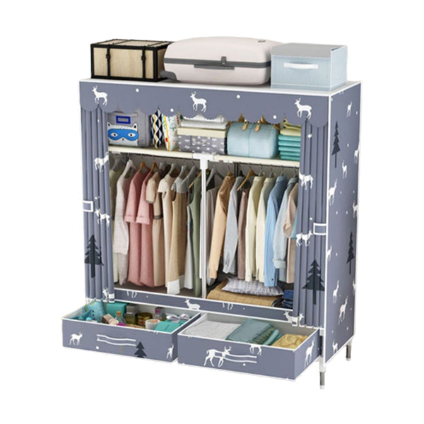 Modern Style Wardrobe Armoire Steel Frame Home Wardrobe with Drawers