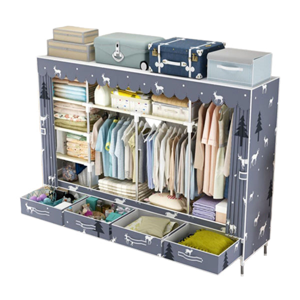 Modern Style Wardrobe Armoire Steel Frame Home Wardrobe with Drawers