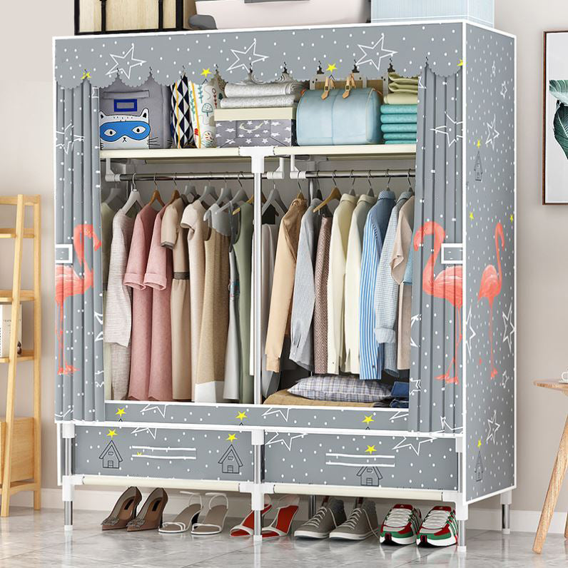 Modern Style Wardrobe Armoire Steel Frame Home Wardrobe with Drawers