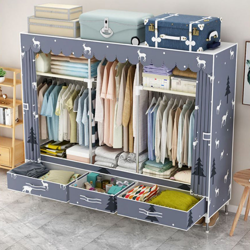Modern Style Wardrobe Armoire Steel Frame Home Wardrobe with Drawers