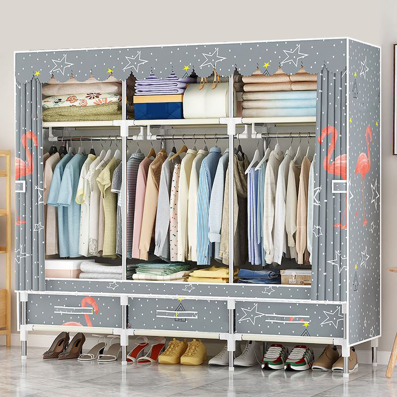 Modern Style Wardrobe Armoire Steel Frame Home Wardrobe with Drawers