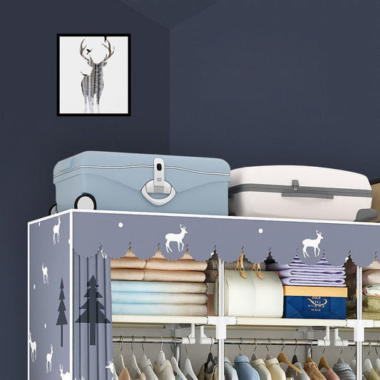 Modern Style Wardrobe Armoire Steel Frame Home Wardrobe with Drawers