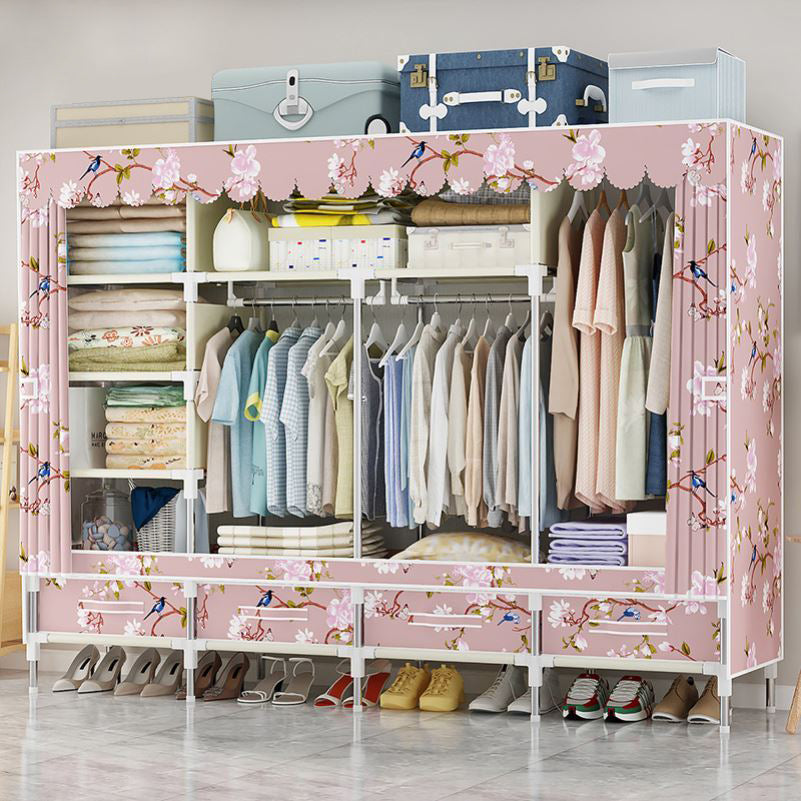 Modern Style Wardrobe Armoire Steel Frame Home Wardrobe with Drawers