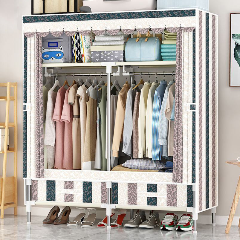 Modern Style Wardrobe Armoire Steel Frame Home Wardrobe with Drawers