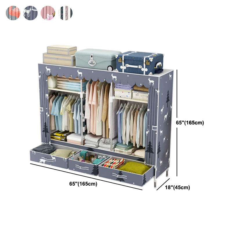 Modern Style Wardrobe Armoire Steel Frame Home Wardrobe with Drawers